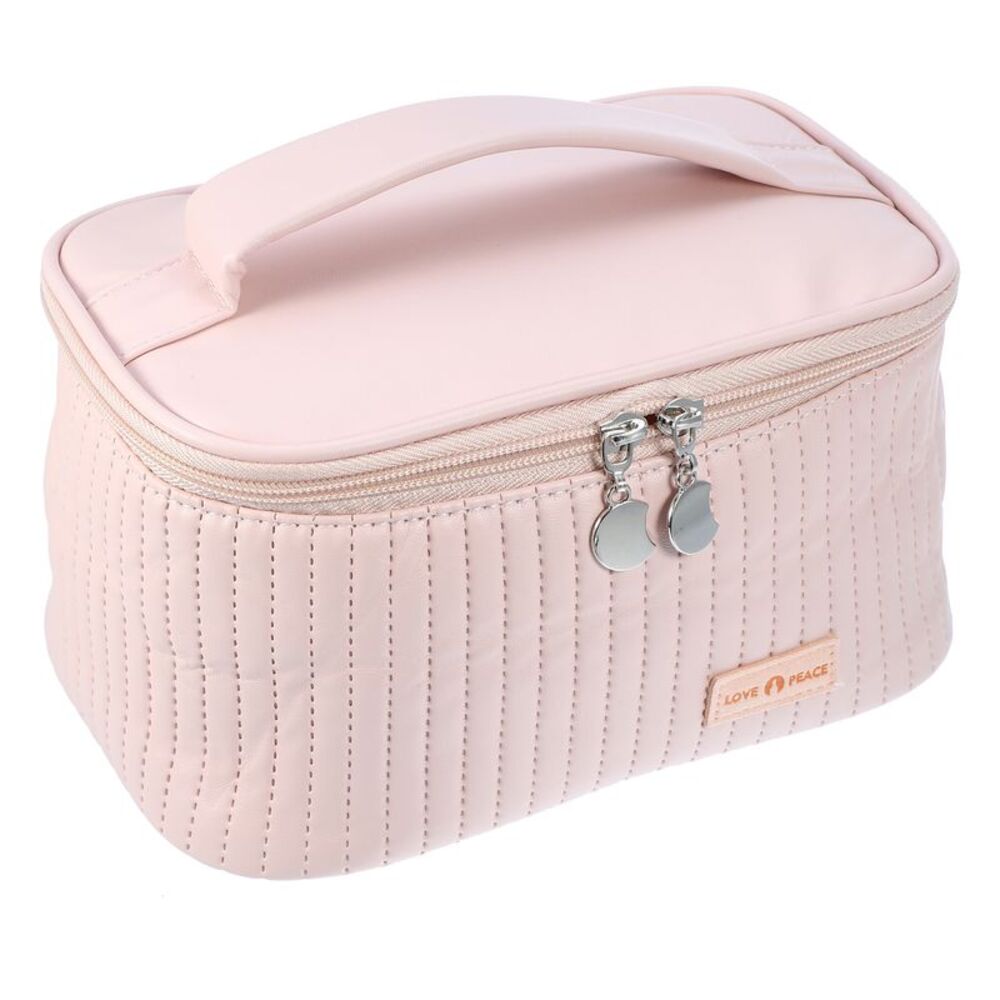 Polyurethane Leather Travel Large Makeup Organizer Toiletry Bag Pink